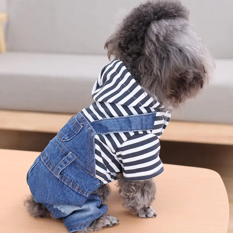 Striped Denim Overalls for Dogs - Spring/Summer Wear