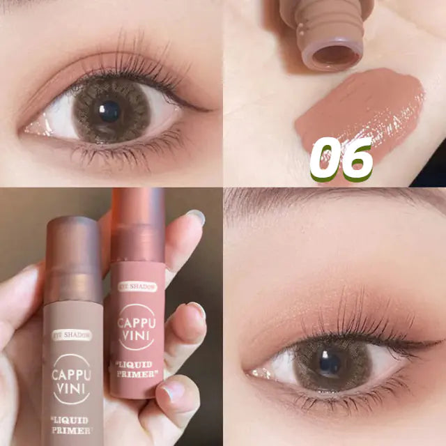 A makeup artist demonstrating how to switch from eye to cheek makeup using the same dual-purpose product