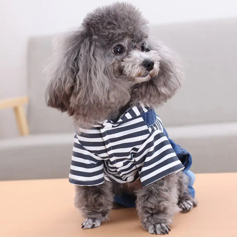 Striped Denim Overalls for Dogs - Spring/Summer Wear