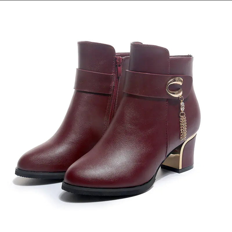 Elegant women's round toe high heel chunky ankle boots with stylish design and comfortable fit for everyday wear