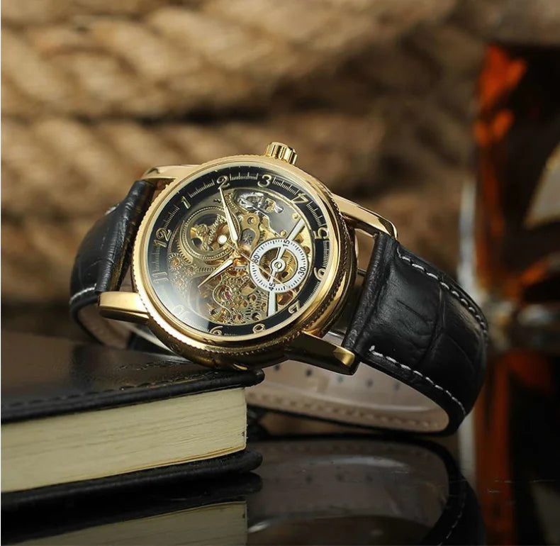 Detailed shot of the mineral tempered glass protecting the transparent dial and movement inside