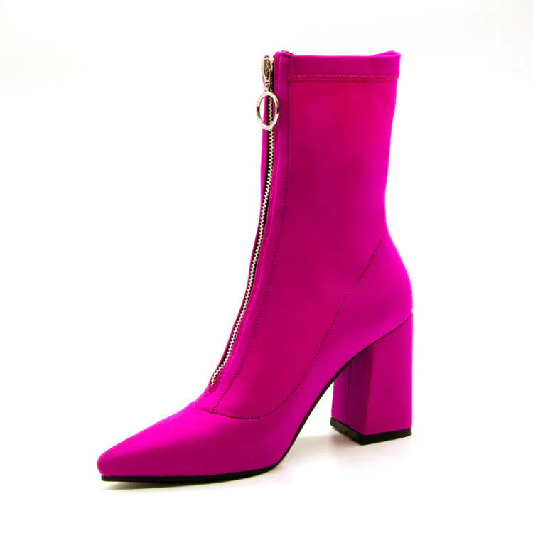 Stylish breathable high heel chunky pointed toe boots perfect for fashionable and comfortable wear