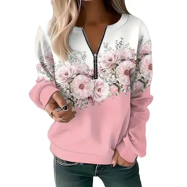Comfortable casual printed women's zipper pullover sweatshirt with stylish design and cozy fit