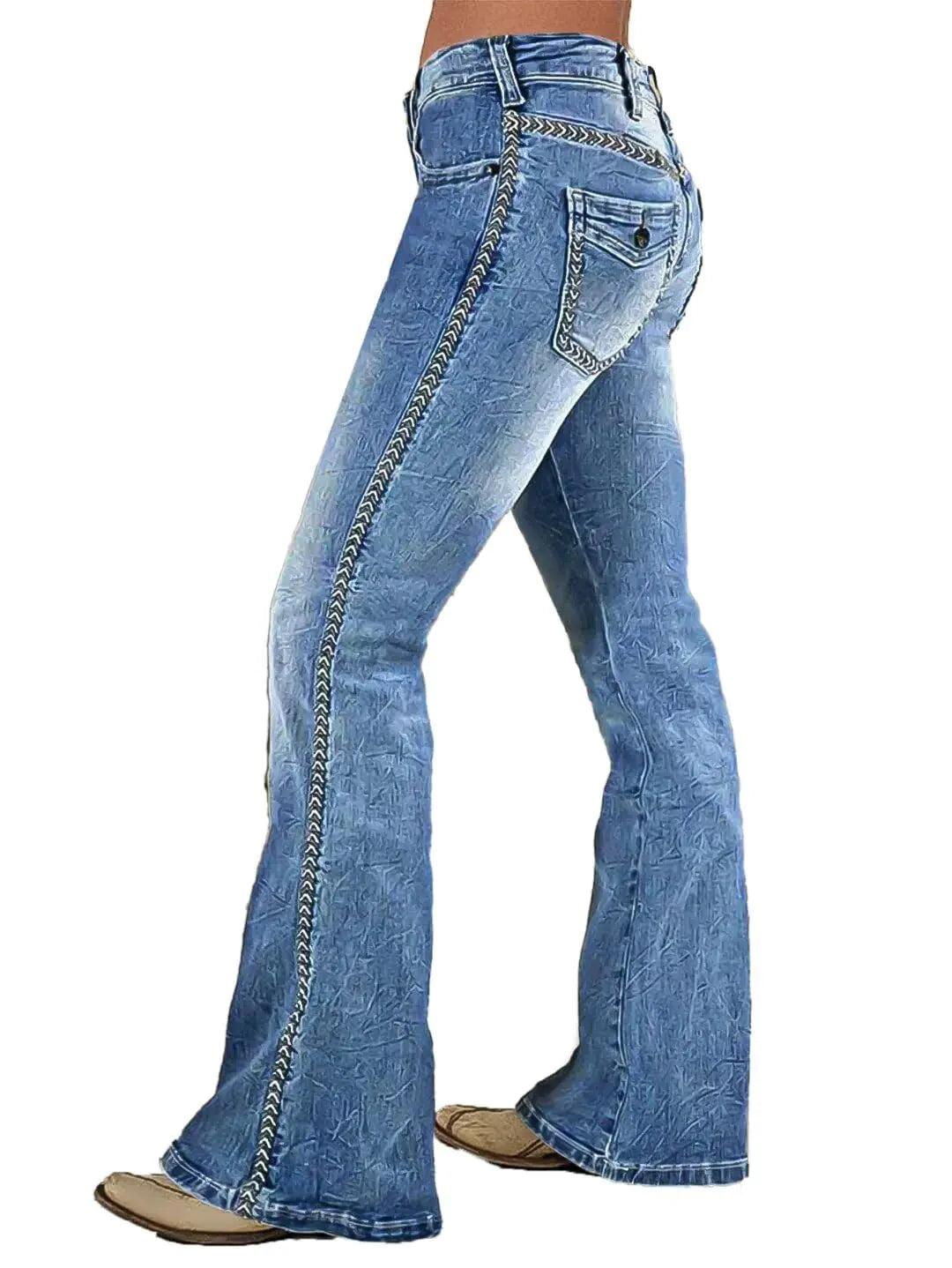 Flamingals Boot Cut Jeans for Women Embroidery Mid Waist Wash Tummy Control Jean Flare Stretchy Jeans Denim Jeans Light Blue 2XL
