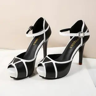 Elegant summer color block peep toe high heels for women, stylish and vibrant footwear for warm-weather fashion
