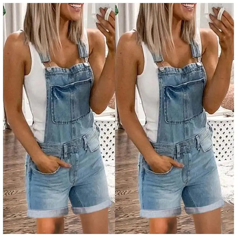 Women's Sexy Fashion Washed Denim Shorts Overalls