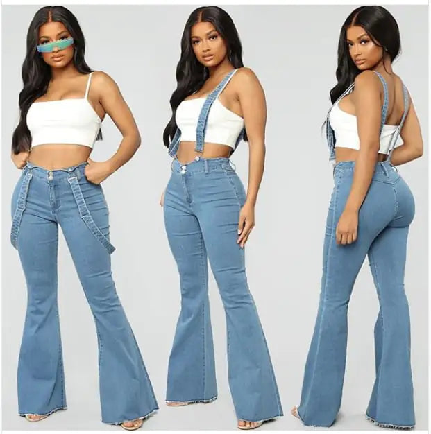 Ladies Slim Fit Denim Suspender Trousers Overalls