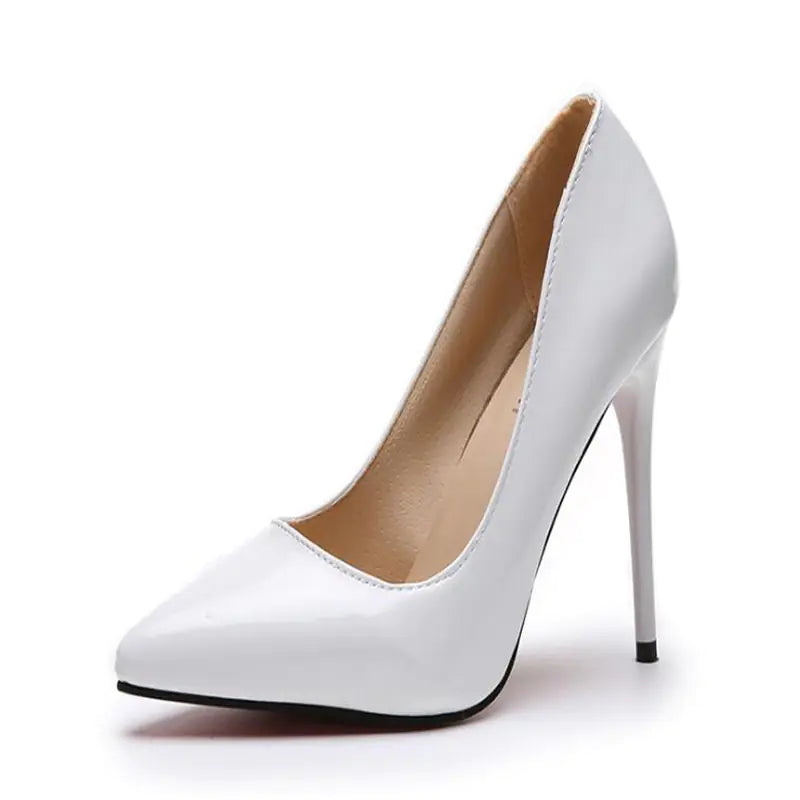 Elegant pointed toe high heels with a glossy finish, perfect for fashionable occasions