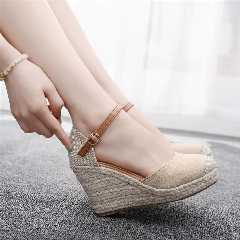 Elegant Fashion Mary Jane Round Toe Wedge Platform Sandals with adjustable ankle strap and stylish design