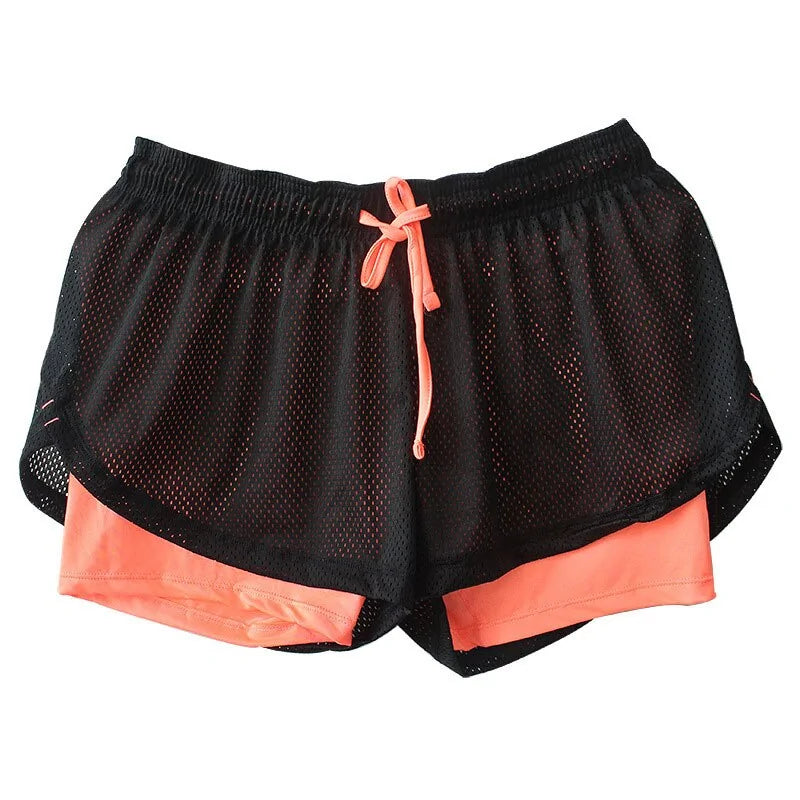 Women’s yoga fitness shorts featuring elastic waist, breathable mesh panels, and flexible running leggings for comfortable activewear