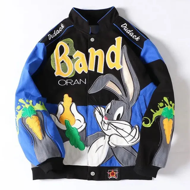 A stylish autumn winter baseball jacket featuring detailed embroidery design on the front and warm, cozy fabric for cold weather