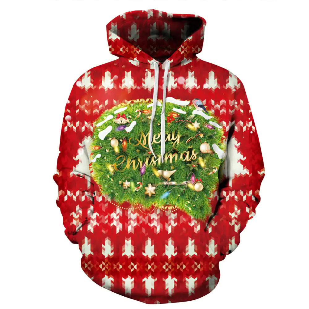 A stylish digital printed casual hooded pullover sweater featuring vibrant, colorful graphic designs for a trendy, comfortable everyday look