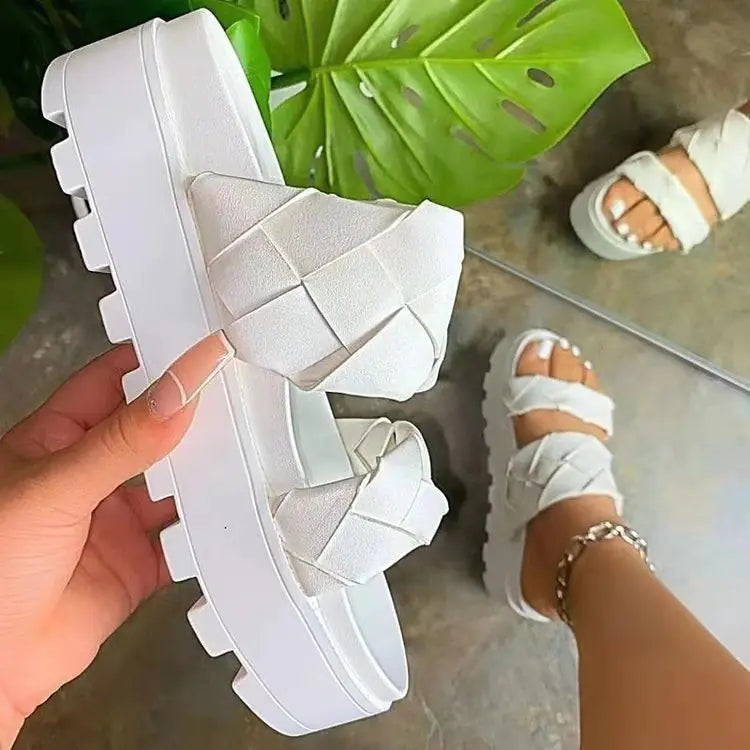 Chaussures à plateforme tissée pour femmes en PU, résistantes à l’usure avec une semelle antidérapante pour plus de sécurité
