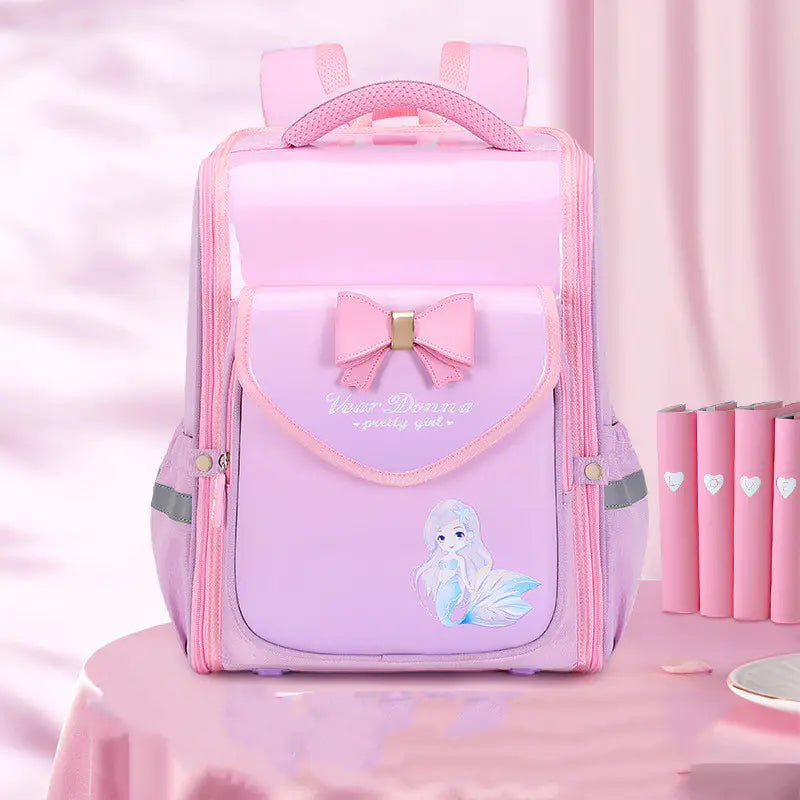 Elegant purple schoolbag featuring anti-theft and shock-resistant qualities