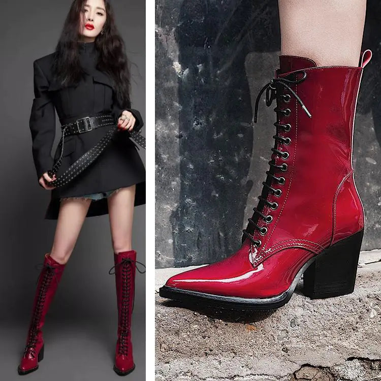 Elegant women's Martin boots featuring pointed toe design, high heels, and sleek leather ankle style