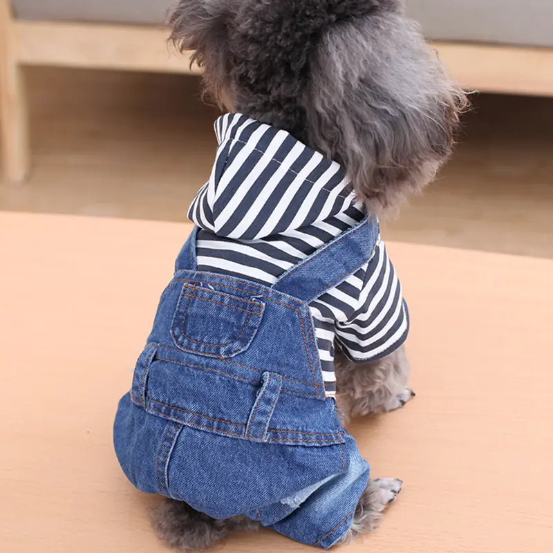 Striped Denim Overalls for Dogs - Spring/Summer Wear