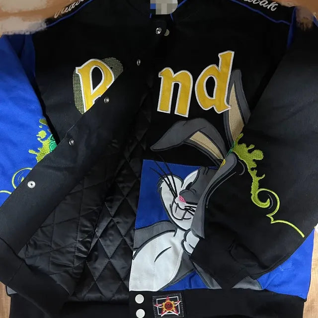 A stylish autumn winter baseball jacket featuring intricate embroidery design on the front and warm fabric for cold weather