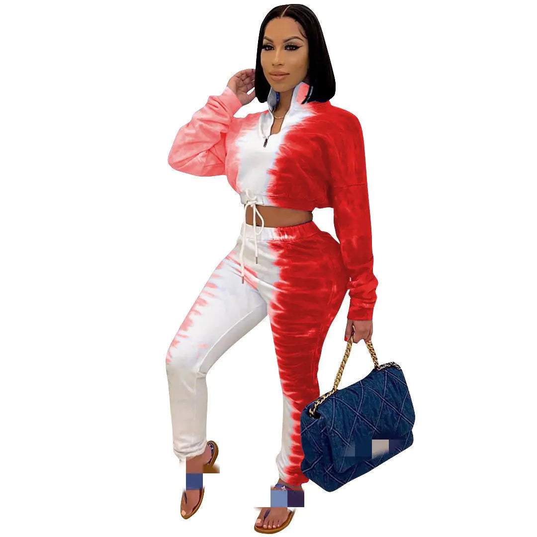 Full-length view of the grey waist sports set including a cozy fleece sweatshirt and fitted pencil pants