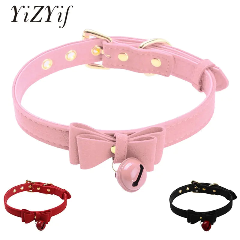 Elegant black choker collar necklace featuring a small dangling bell for a stylish, edgy look