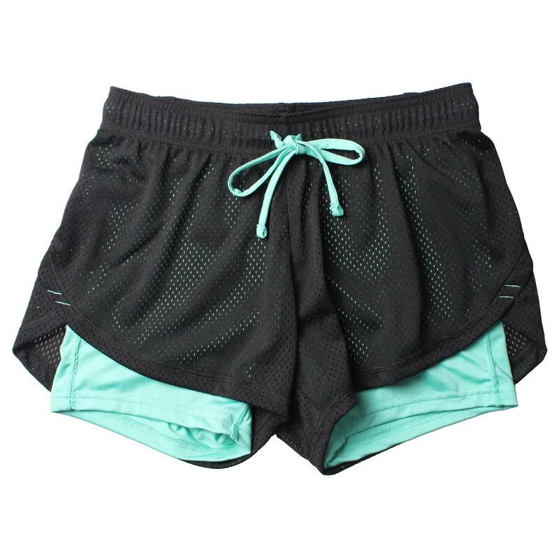 Women's yoga fitness shorts featuring elastic waist, breathable mesh panels, and comfortable running leggings designed for flexible workouts and active lifestyles