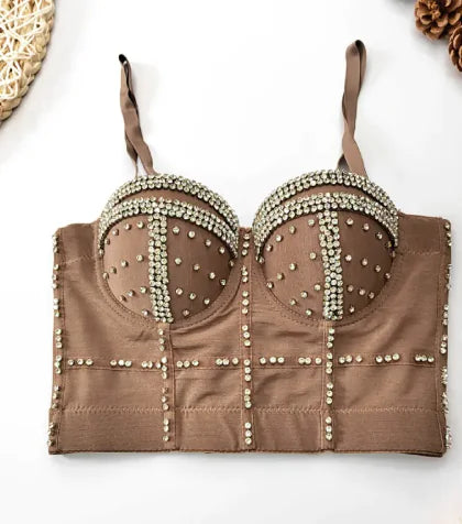 Elegant beaded diamond shaping corset tube top with intricate detailing and shimmering embellishments