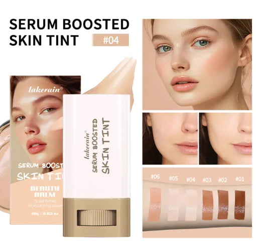 A close-up of the Glow Blush Stick showcasing its sleek design, vibrant pink shade, and smooth application on the cheeks for a luminous, natural glow