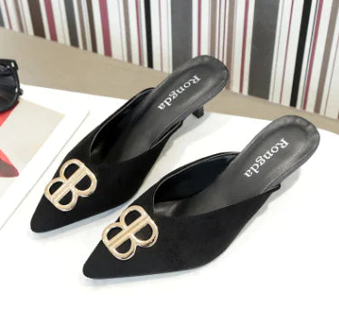 Elegant pointed toe stiletto heels sandal crafted from premium suede in black color