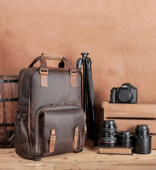 Genuine leather European and American Crazy Horse Camera Bag with spacious interior