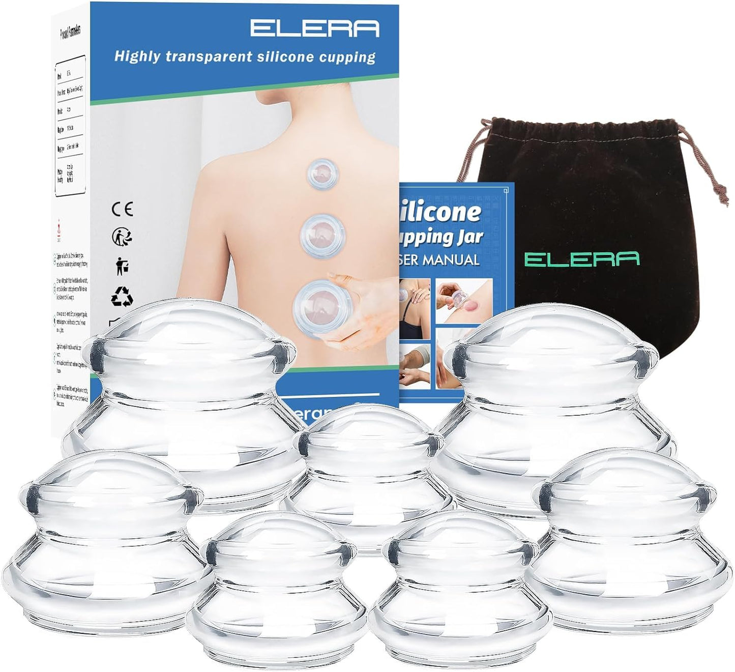 ELERA Silicone Cupping Therapy Set Professionally Chinese Massage Cups for Cupping Therapy and Cellulite Reduction (7 Cups)