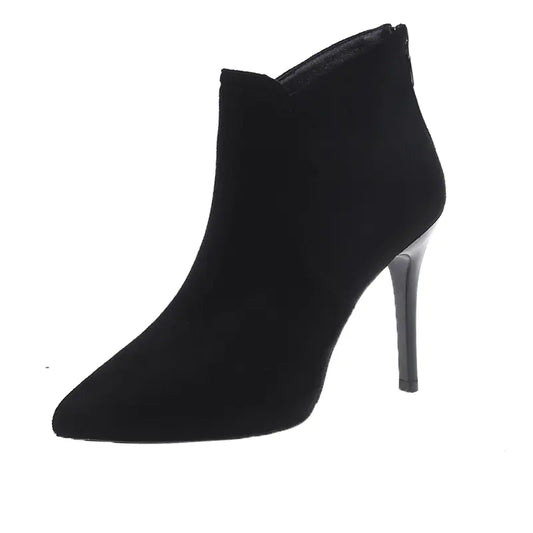 Stylish women's high heel ankle boots with pointed toe and back zipper design