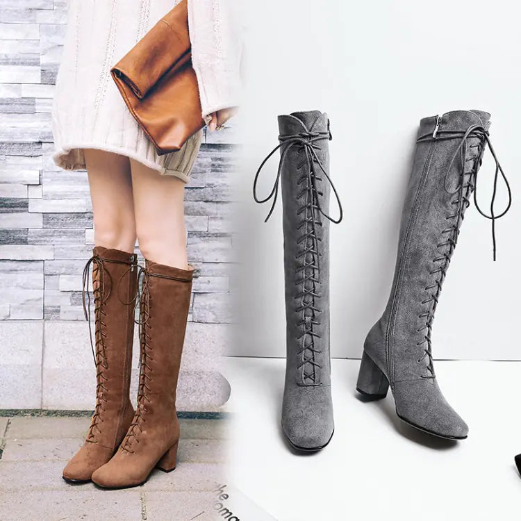 Autumn Winter New Plush Chunky Heel Knee-High Boots