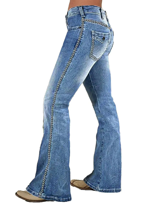 Flamingals Boot Cut Jeans for Women Embroidery Mid Waist Wash Tummy Control Jean Flare Stretchy Jeans Denim Jeans Light Blue 2XL