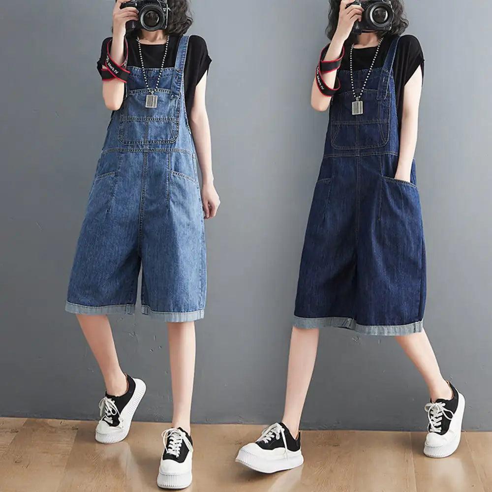 Women's Casual Denim Overalls Shorts - Thin Fashion Style