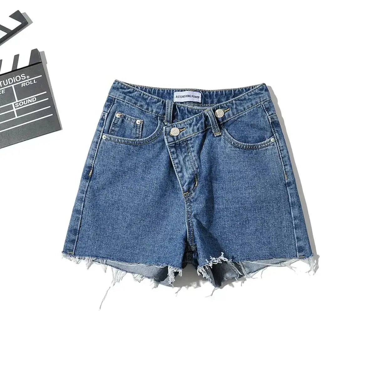 Asymmetrical Slanted Denim Shorts