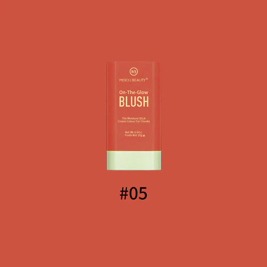 Creamy solid blush stick in a natural matte finish with six vibrant shades