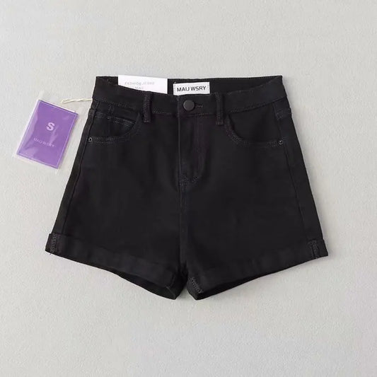 Raised Hip Denim Shorts