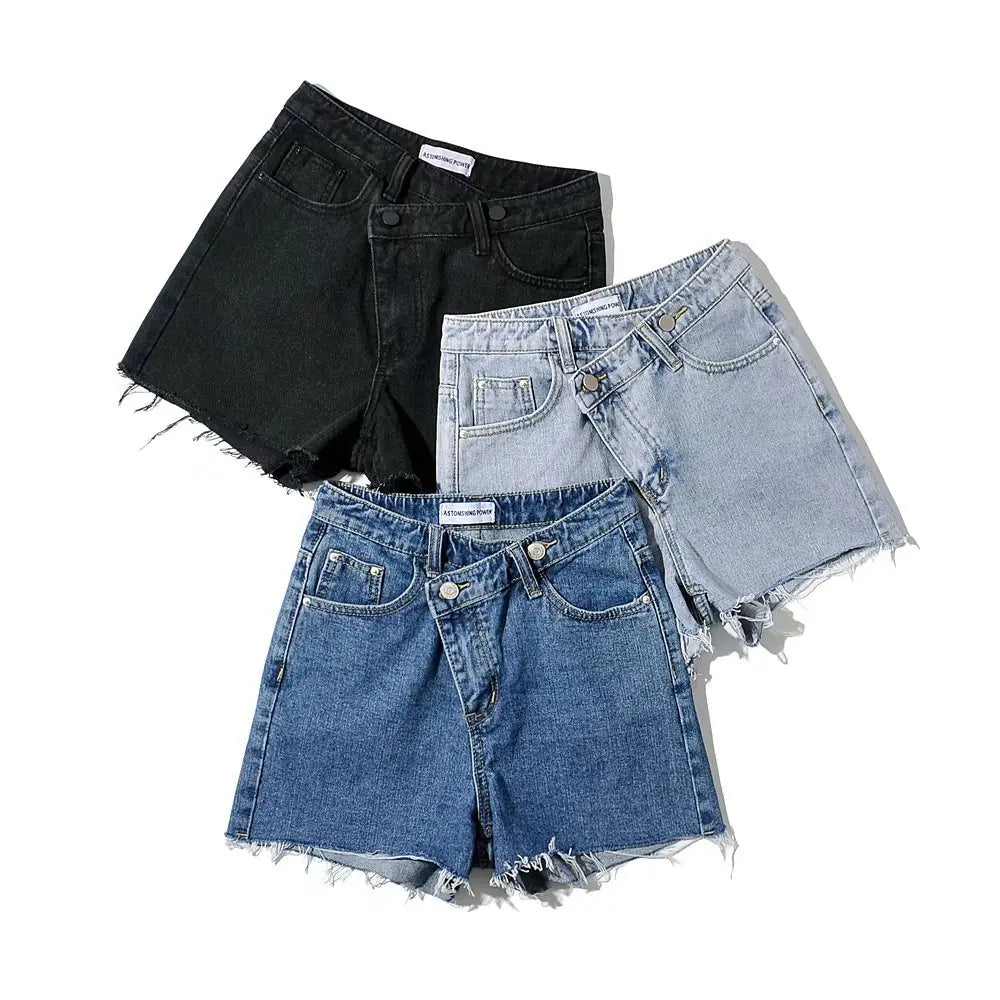 Asymmetrical Slanted Denim Shorts