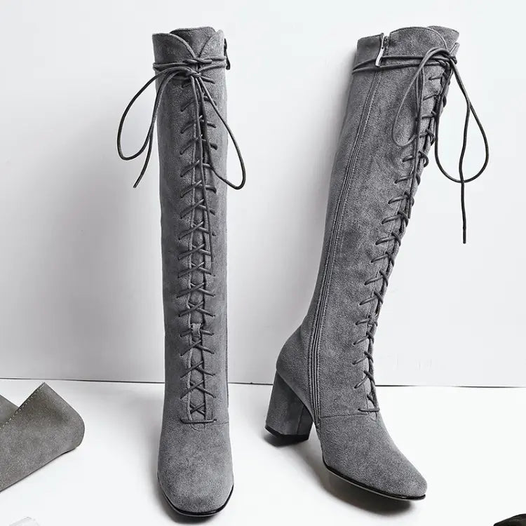 Autumn Winter New Plush Chunky Heel Knee-High Boots
