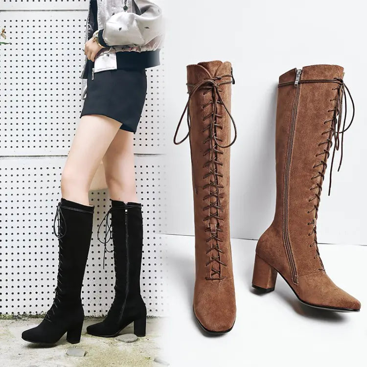Autumn Winter New Plush Chunky Heel Knee-High Boots