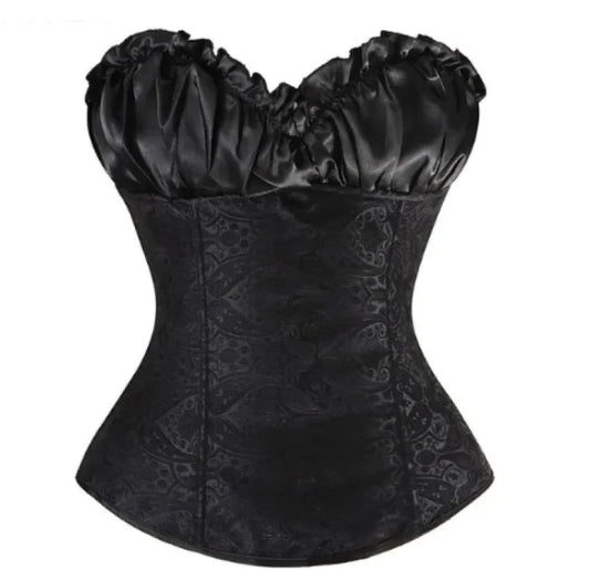 A detailed steampunk corset featuring Victorian-inspired design with leather, brass buckles, and intricate metal embellishments for a vintage industrial look