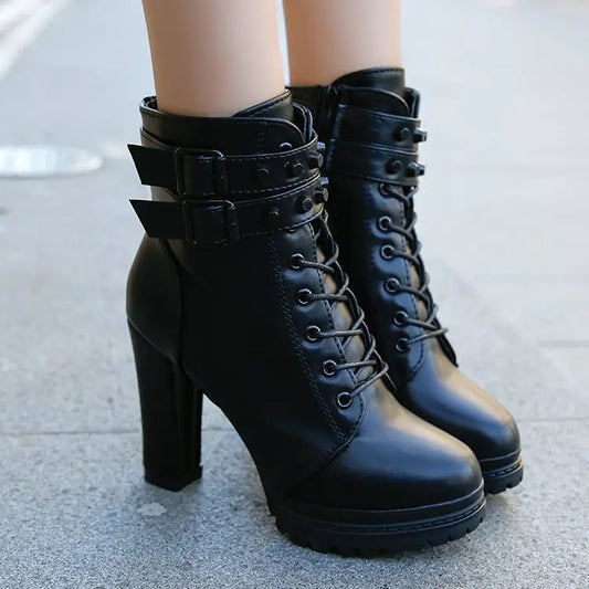 Stylish chunky heel ankle boots for women featuring a side zipper and trendy design