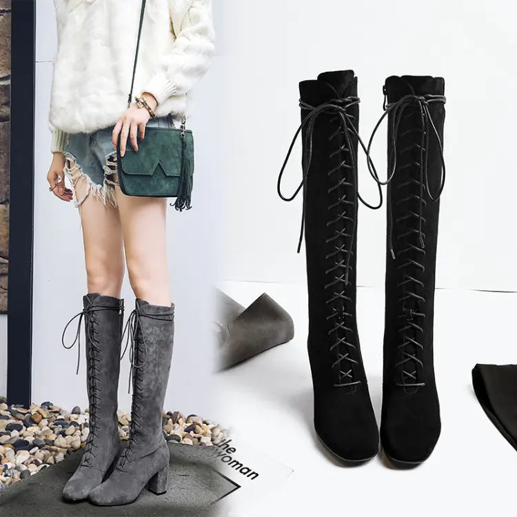 Autumn Winter New Plush Chunky Heel Knee-High Boots