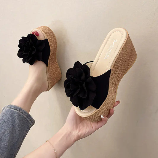 Elegant women's flower peep toe wedge sandals perfect for summer, stylish and comfortable footwear with floral embellishments and breathable design