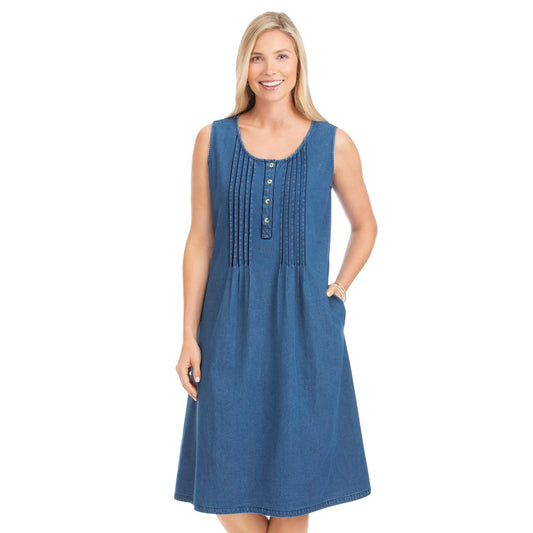 Collections Etc Womens Easy-to-Wear Sleeveless Pintuck Denim Jumper Denim Blue XX-Large
