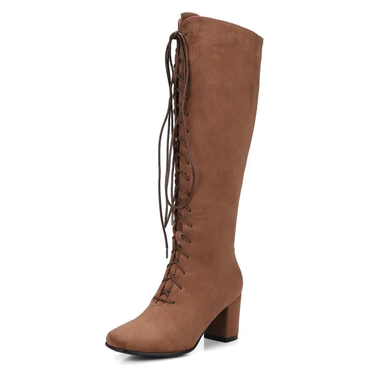 Autumn Winter New Plush Chunky Heel Knee-High Boots