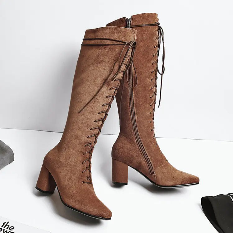 Autumn Winter New Plush Chunky Heel Knee-High Boots