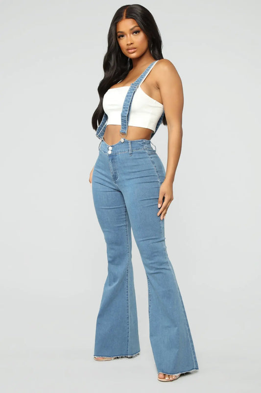 Ladies Slim Fit Denim Suspender Trousers Overalls
