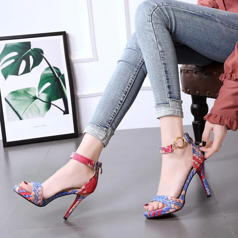 Elegant 2019 new color block open toe high heels for women, stylish and comfortable footwear for fashionable occasions