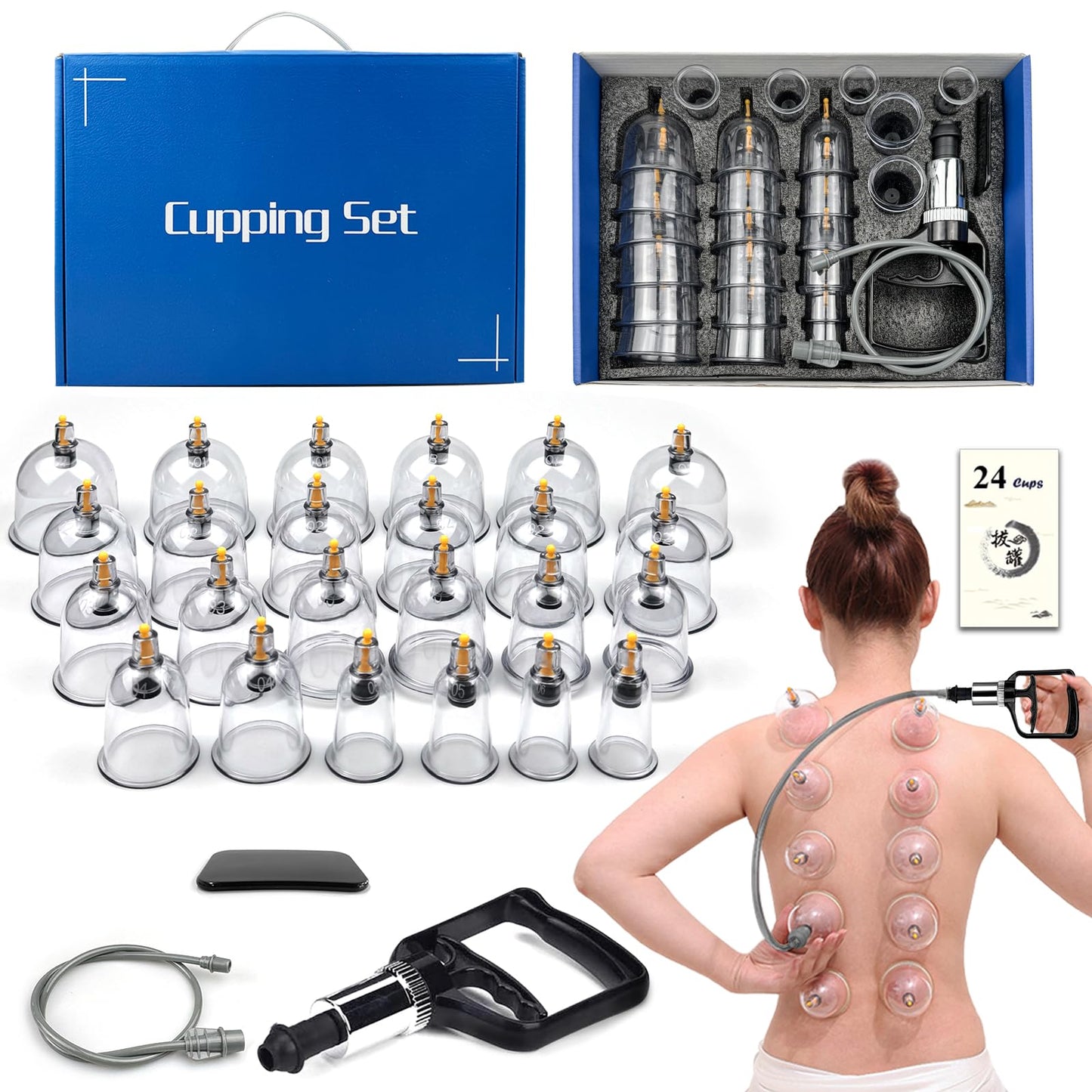 Cupping Therapy Set24 Therapy Cups Professional Chinese Acupoint Cupping SetSuction Hijama Cupping Set with Pump Cellulite Cupping Massage Kit for Body MassagePain ReliefPhysical Therapy