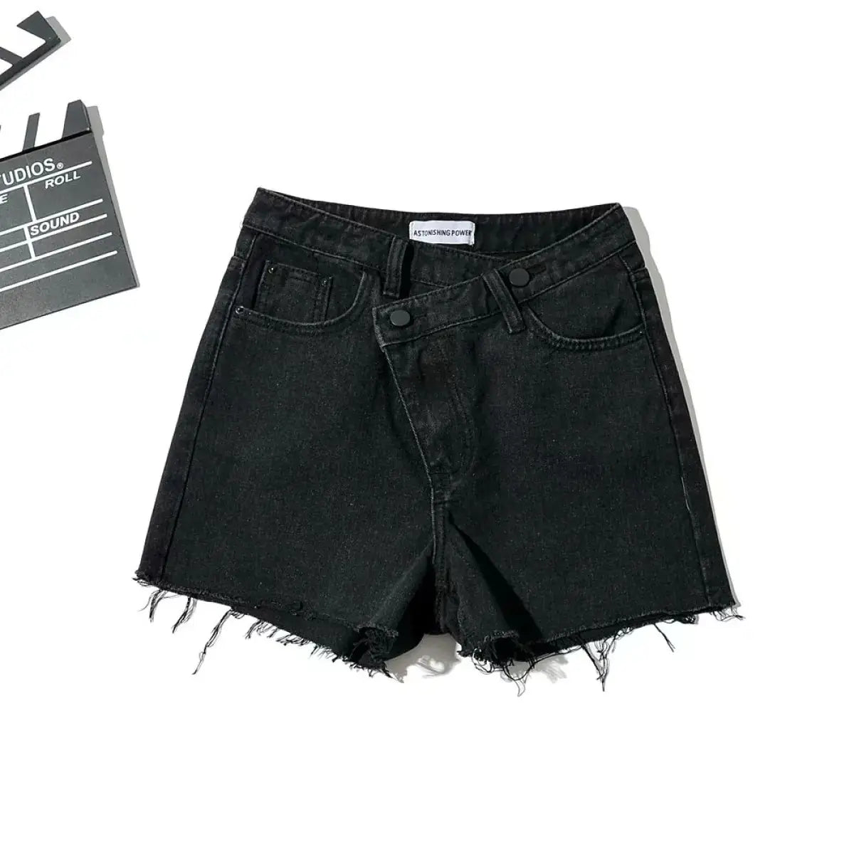 Asymmetrical Slanted Denim Shorts